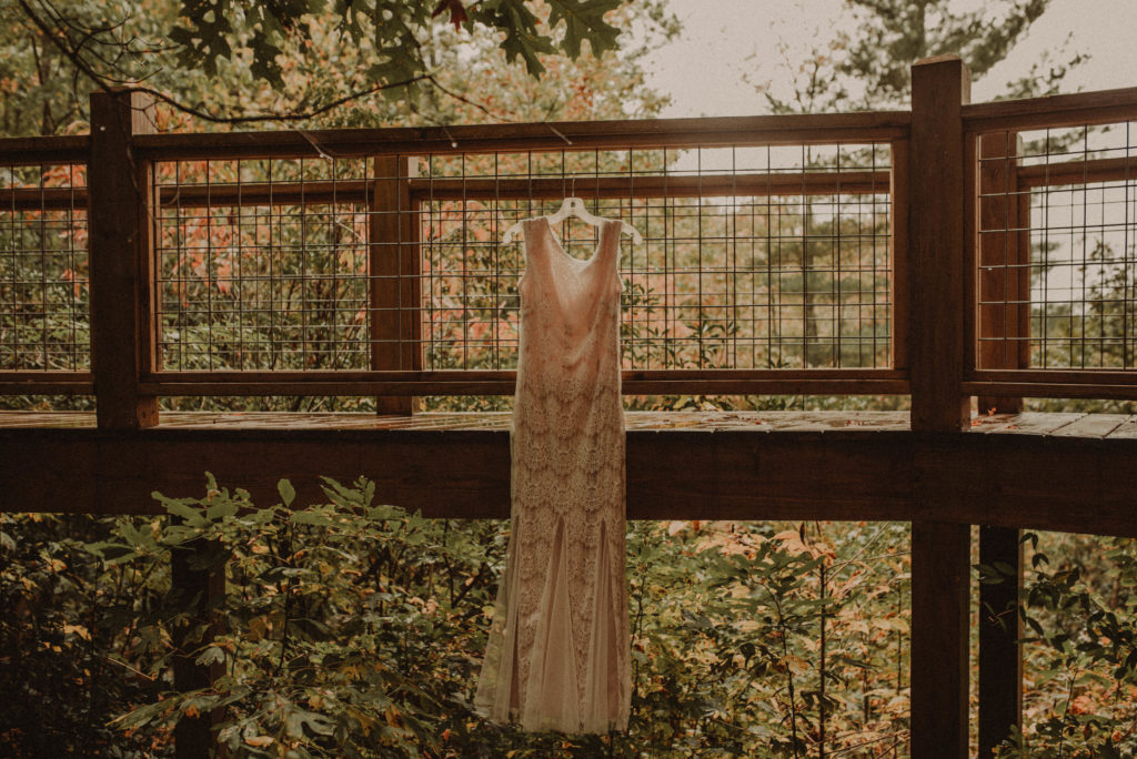 picture of the dress taken at a cabin airbnb elopement 