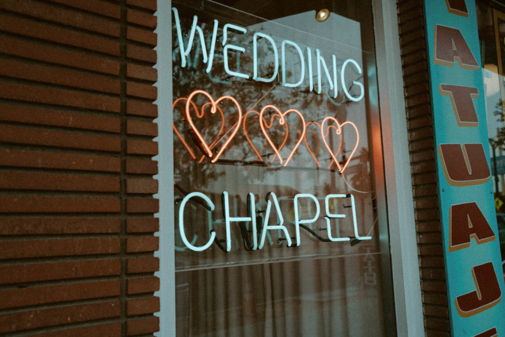 photo of the wedding chapel sign at a las vegas elopement