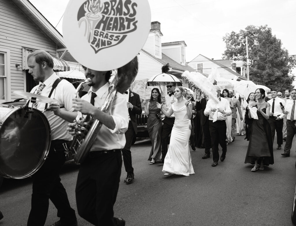 New Orleans wedding pictures during second line parade