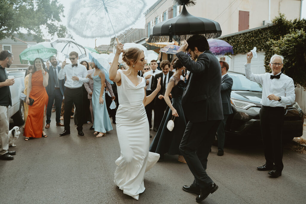 New Orleans wedding pictures during second line parade