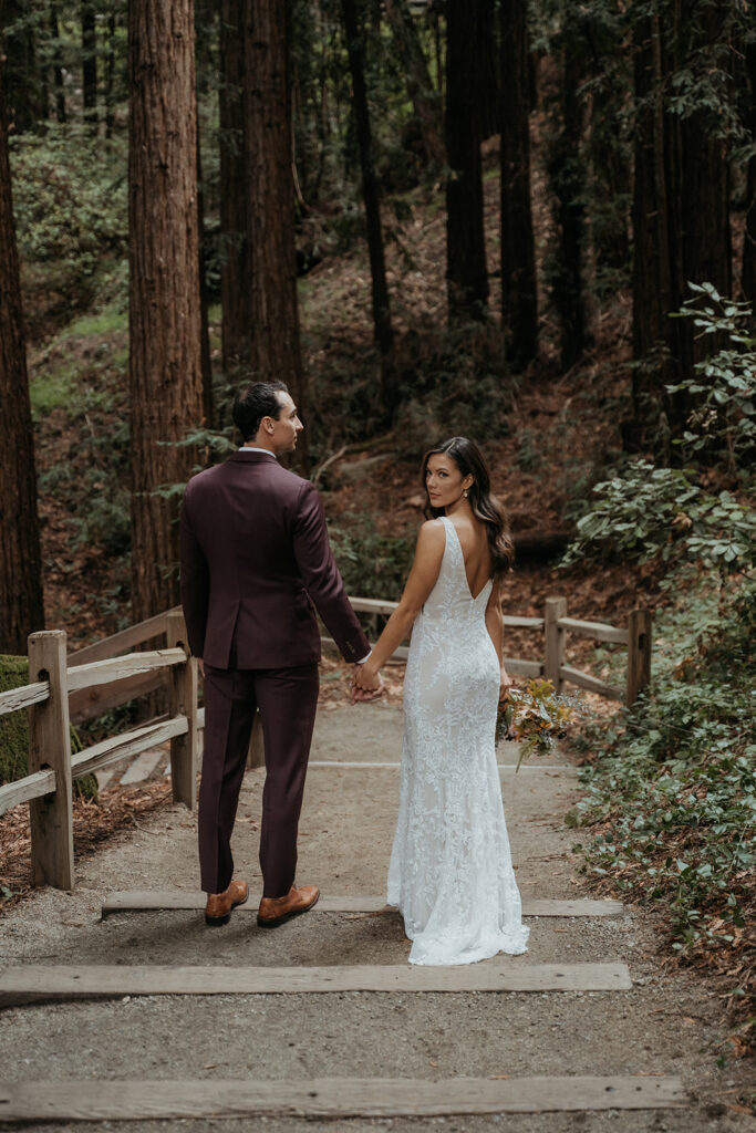 Bride and groom portraits from a fall redwood forest California wedding at Kennolyn Camps