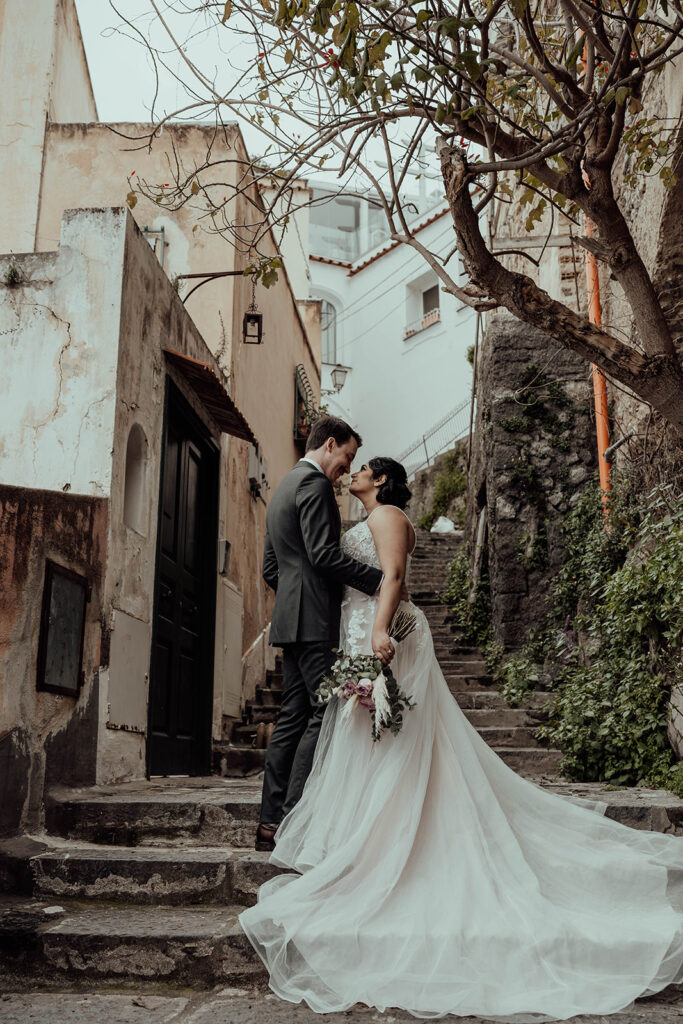 Bride and groom portraits from a Positano elopement in Italy