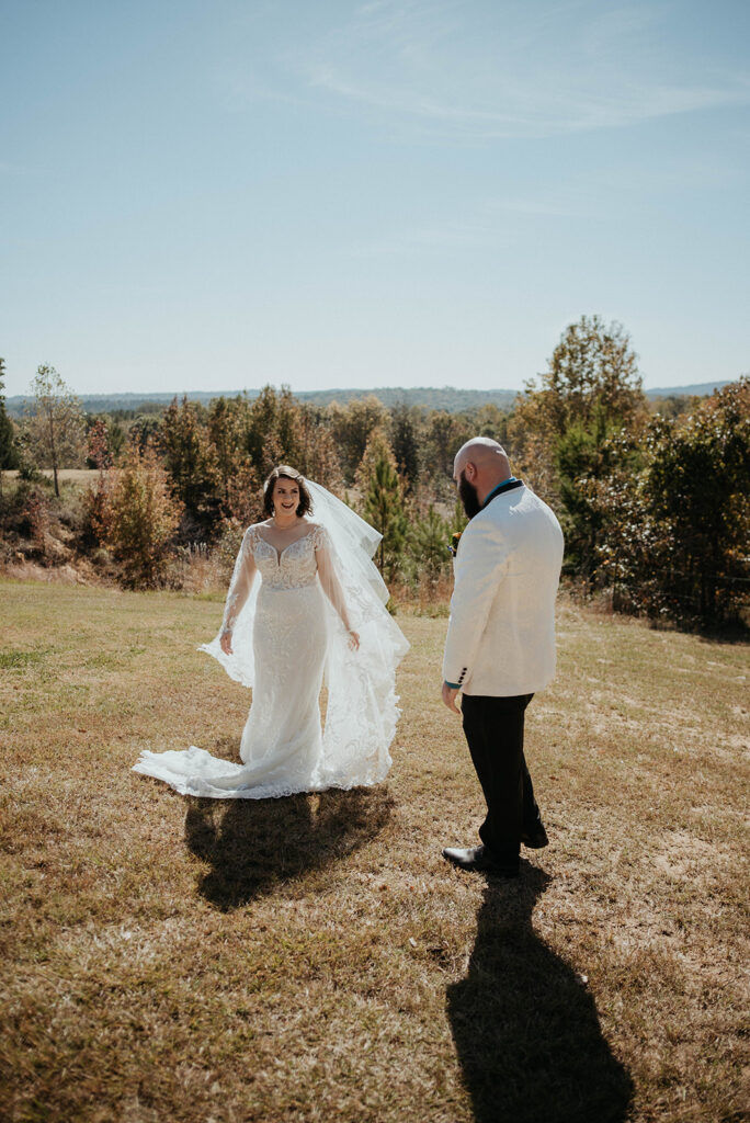 Bride and grooms first looks at Cherrywood Ranch - North Georgia wedding venue