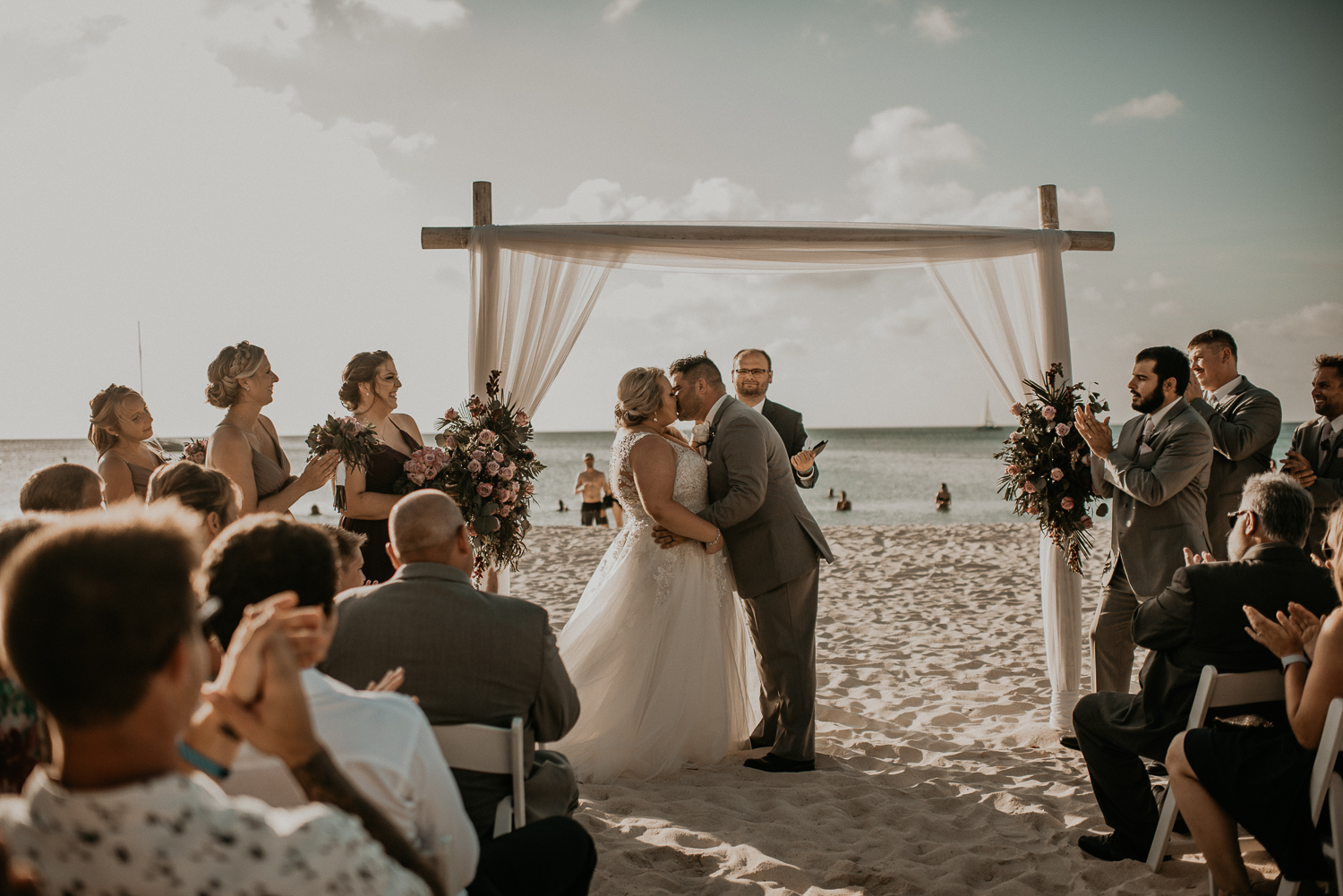 A destination Aruba Elopement wedding ceremony on the beach at Riu Palace