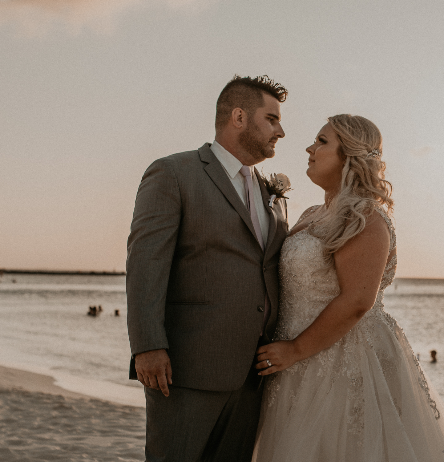 Bride and groom portraits on the beach from a destination Aruba Elopement wedding at Riu Palace