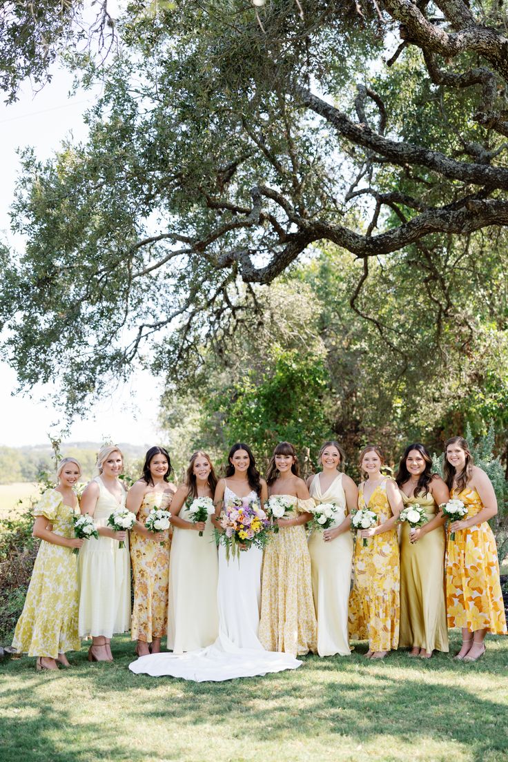 Citrus floral bridesmaid dresses