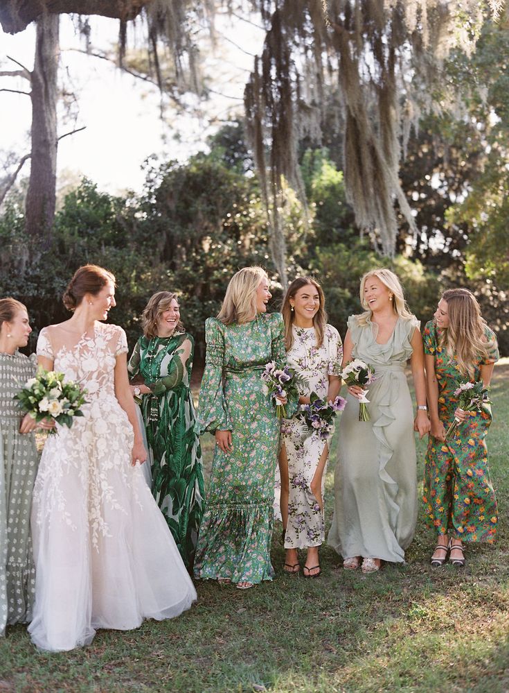 Green floral bridesmaid dresses