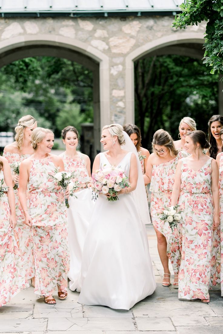 Pink floral bridesmaids dresses