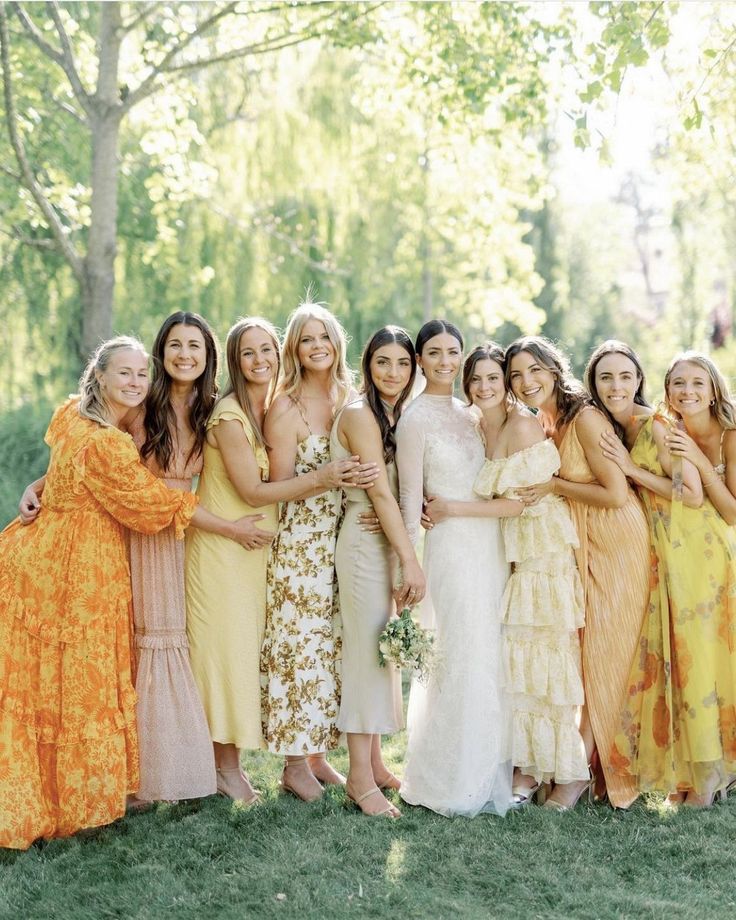 Citrus floral bridesmaid dresses