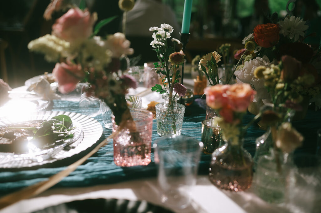 Spring indoor Meadows at Mossy Creek wedding reception details