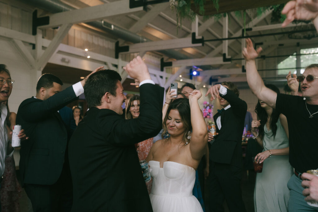Bride and groom dancing during their wedding reception