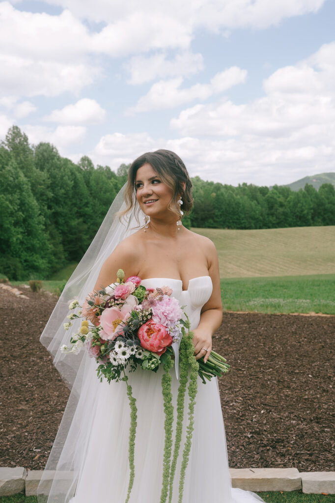 Outdoor bridal portraits from a Meadows at Mossy Creek wedding