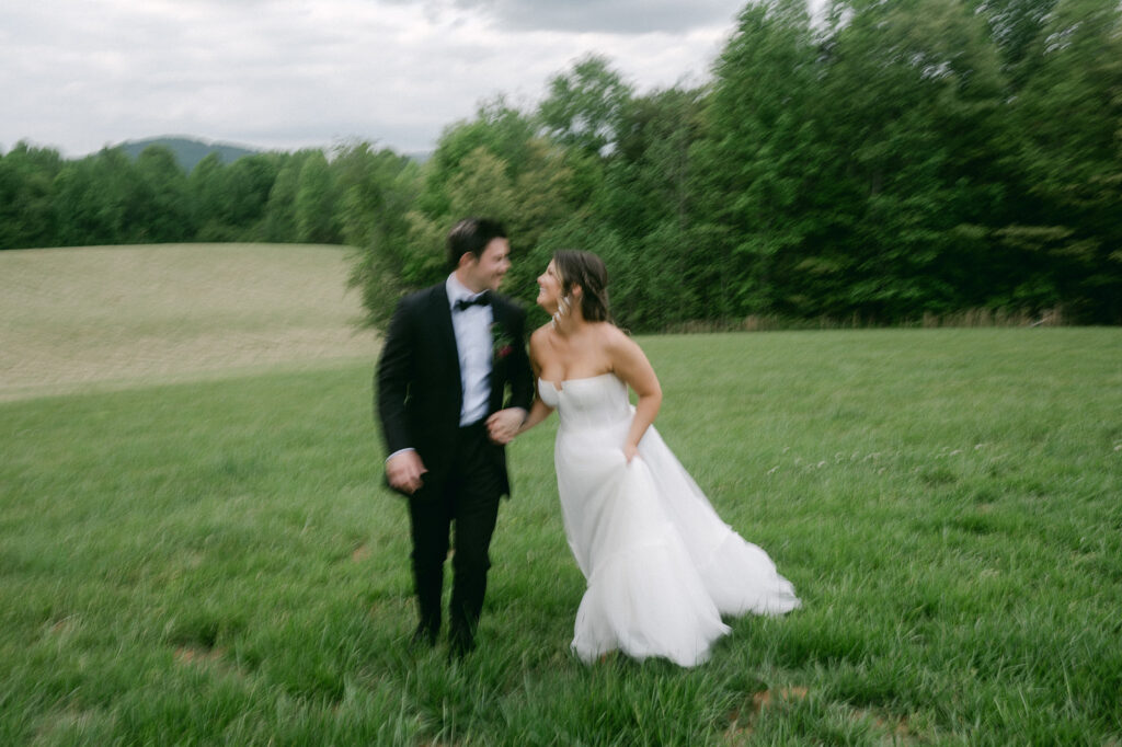 bride and groom smiling with each other 