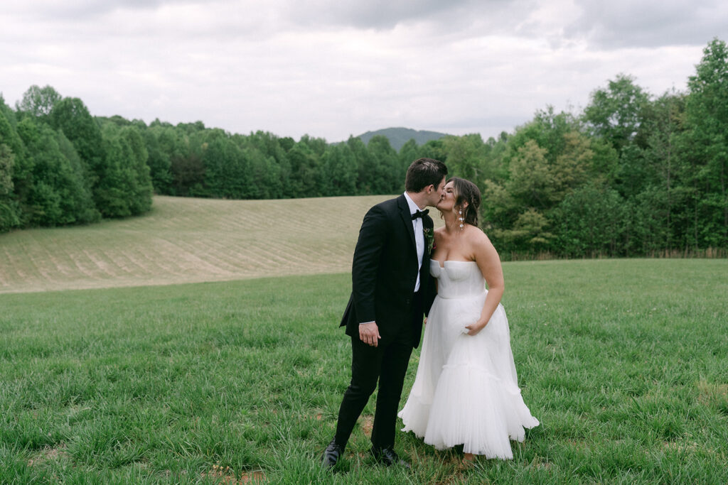 bride and groom kissing