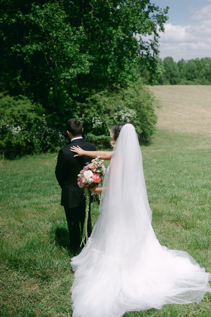 bride and groom first look