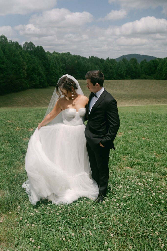 bride and groom hugging