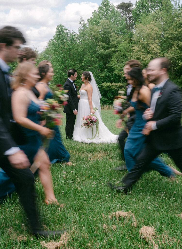 portrait of the bride and groom looking at each other