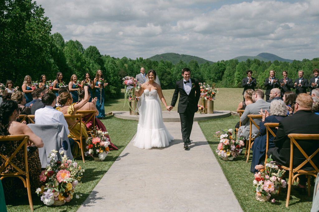 bride and groom heading to their wedding ceremony 