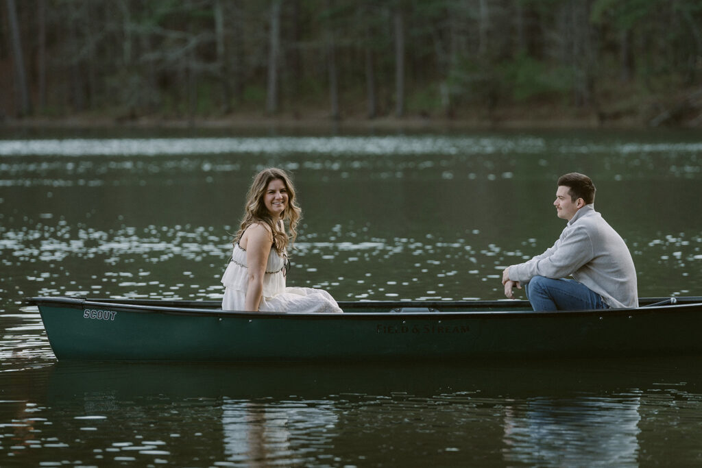 couple looking at the camera during their engagement photoshoot