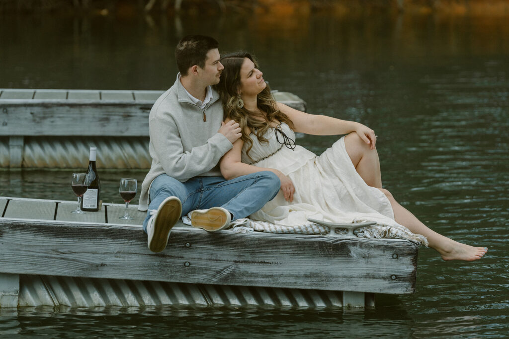 unique engagement photos at the lake