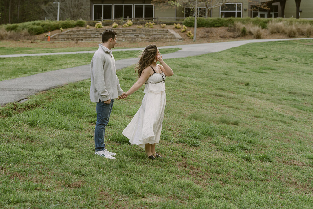 couple walking around lake allatoona