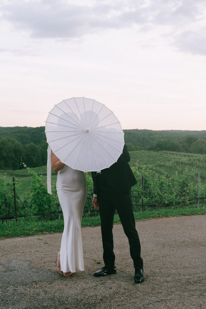 bride and groom kissing at their wedding reception