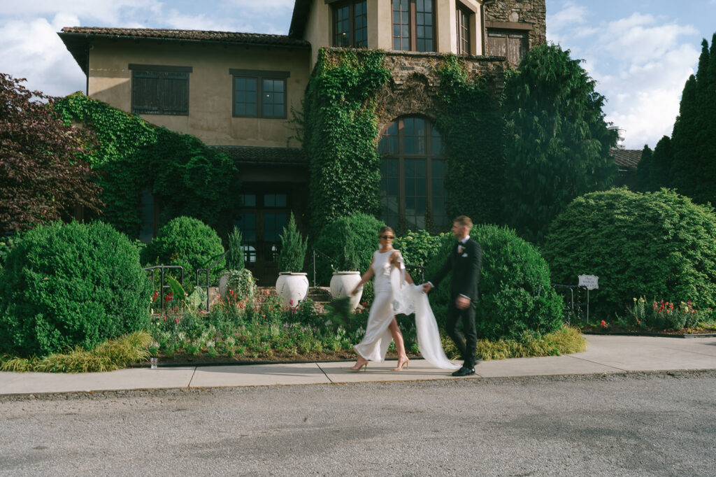 bride and groom at their dreamy wedding venue