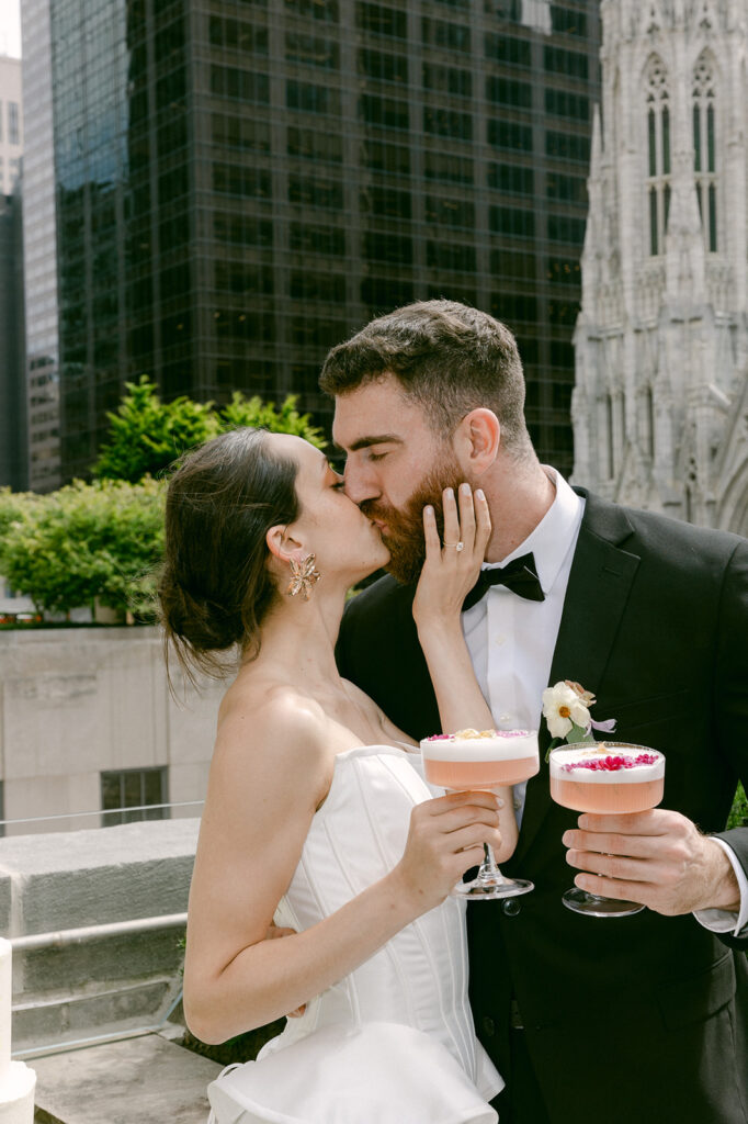 bride and groom kissing 