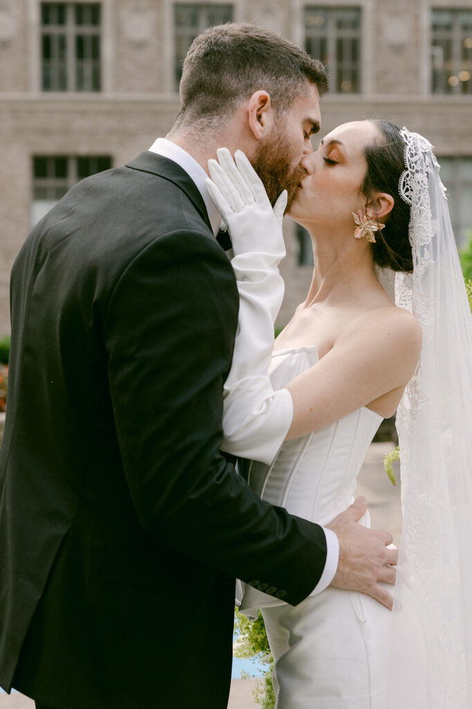 bride and groom kissing