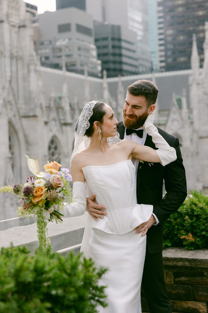 bride and groom looking at each other at 620 loft & garden