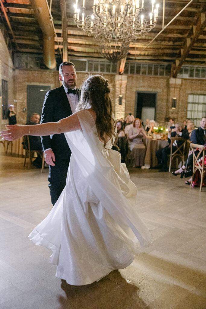 bride and groom dancing