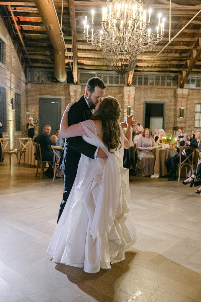 bride and groom dancing at their wedding reception