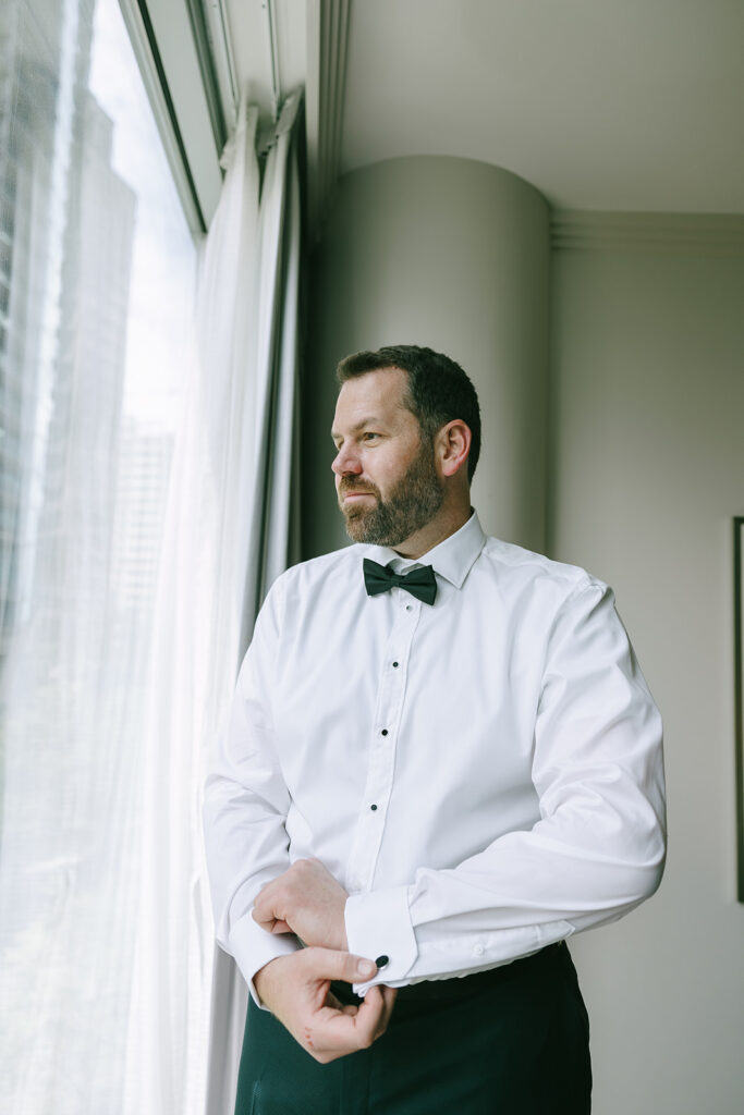 groom before his first look with the bride