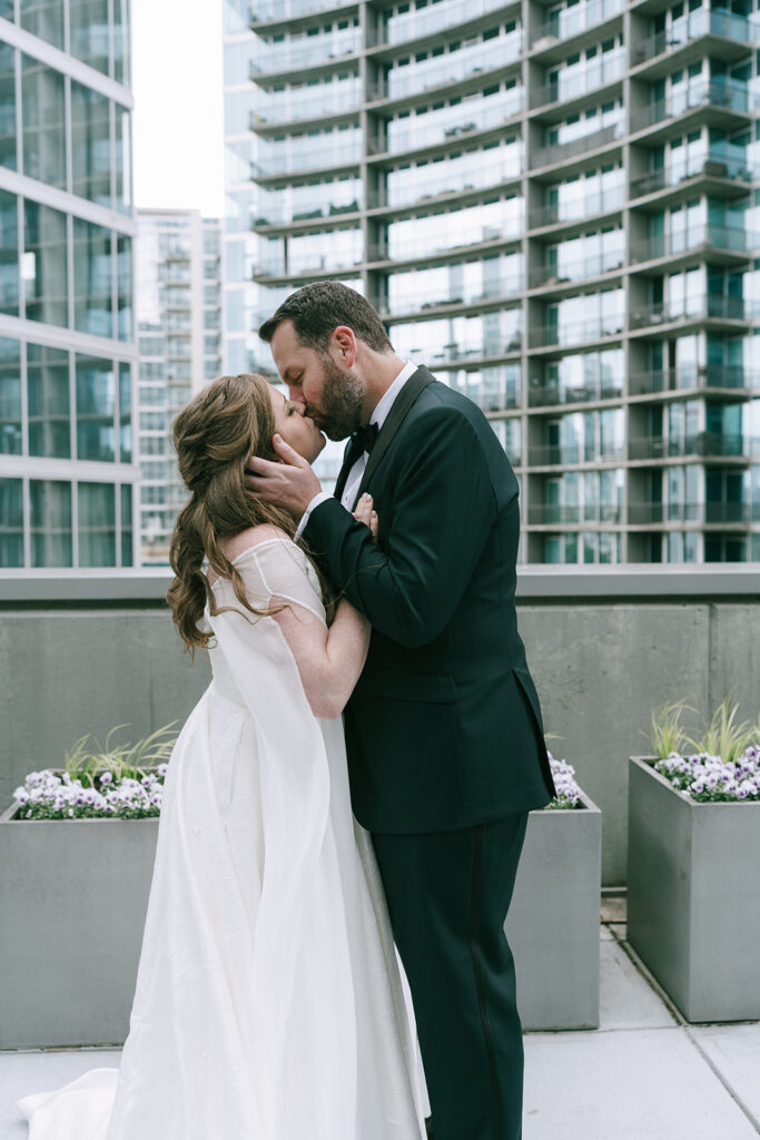 bride and groom kissing 