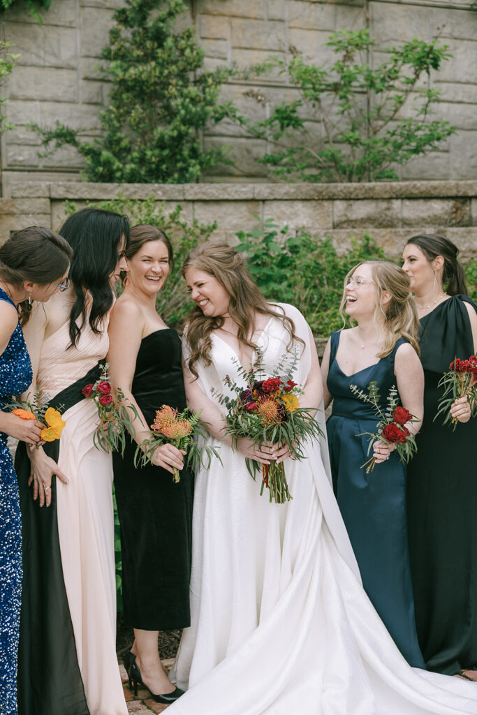 bride and her friends laughing