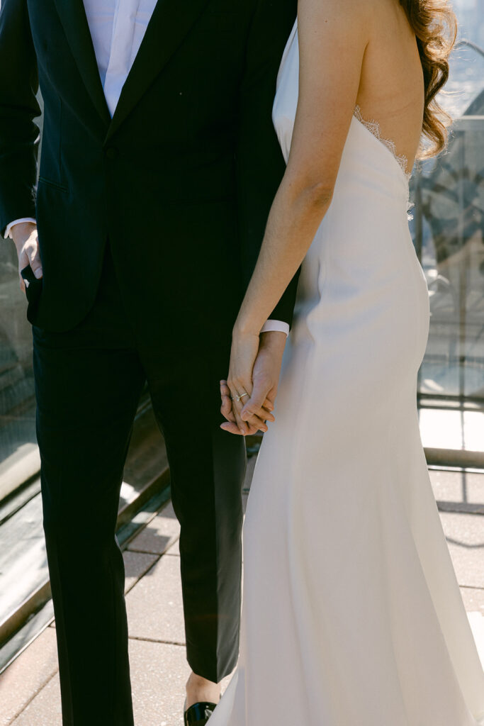 stunning couple holding hands during their engagement photoshoot