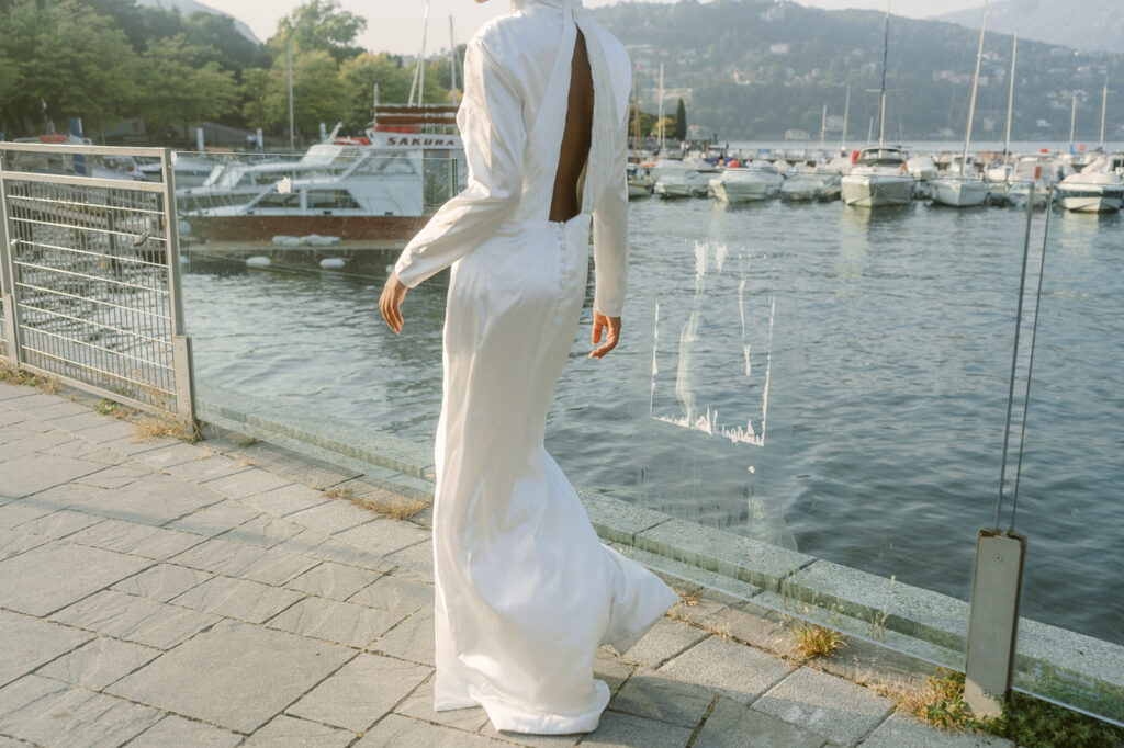 soon to be bride walking around lake como