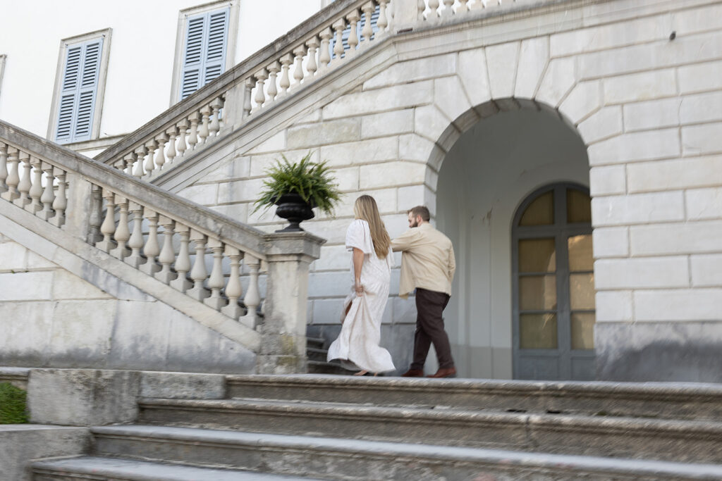 couple walking around lake como