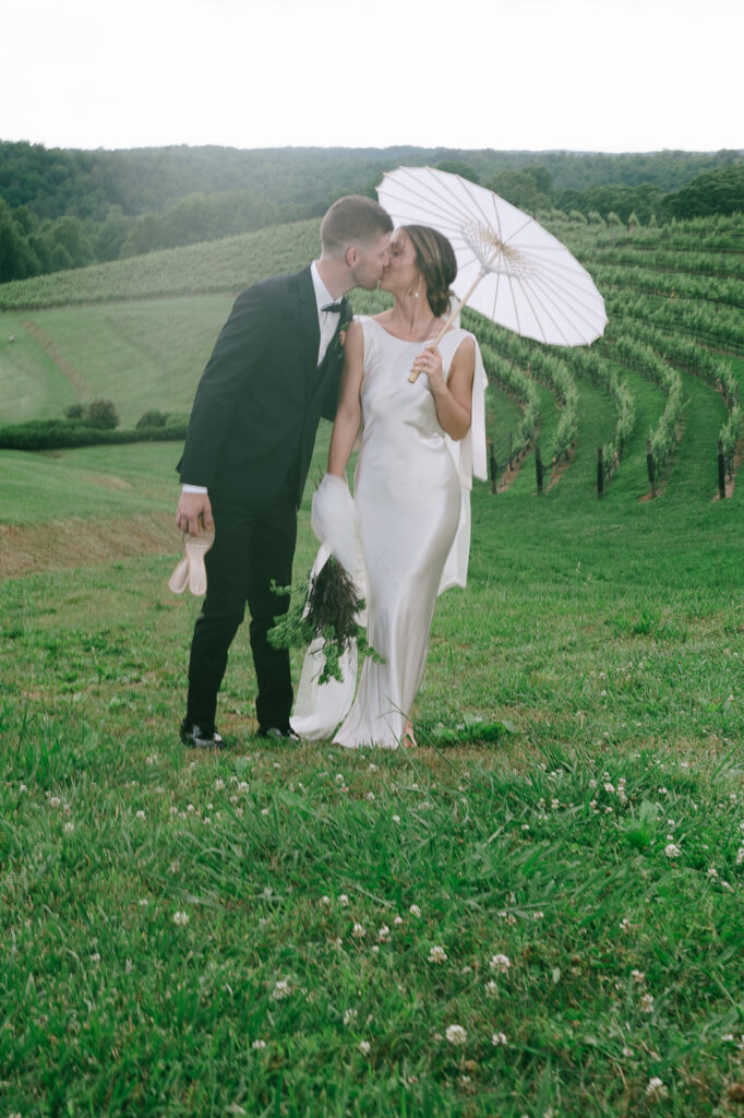 bride and groom kissing