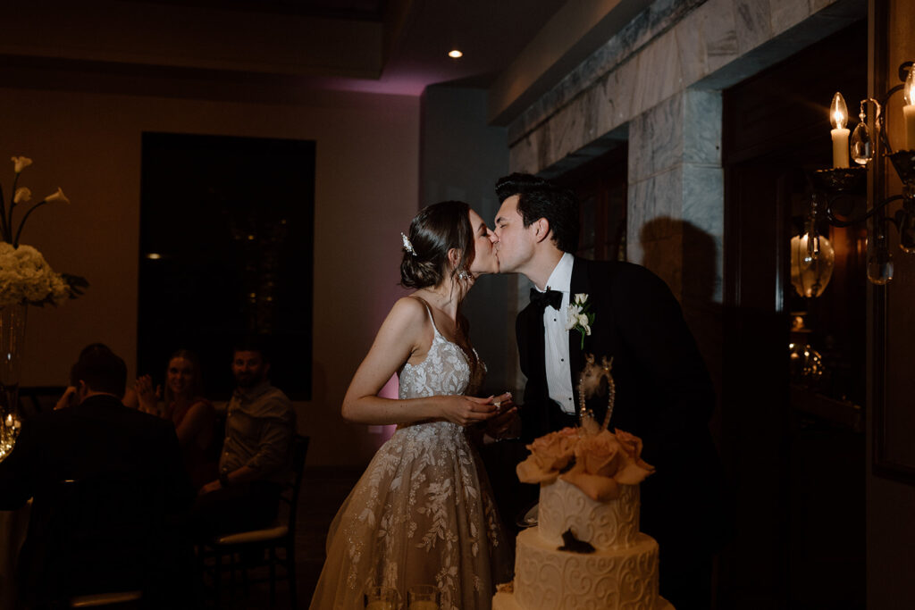 bride and groom kissing 