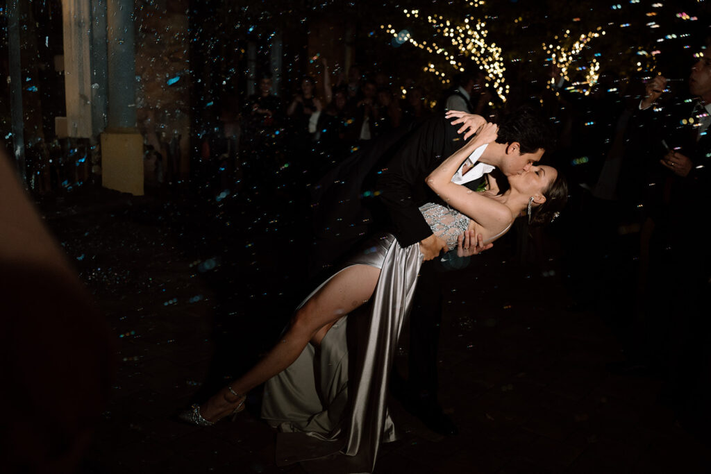 bride and groom kissing 