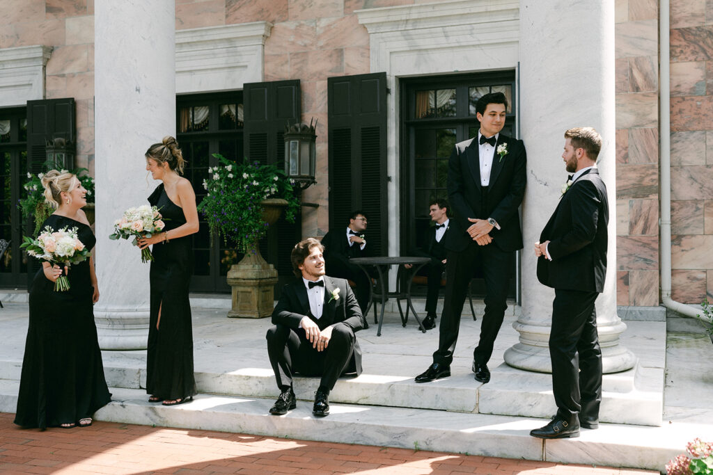 groom and his groomsmen before the old money wedding ceremony 