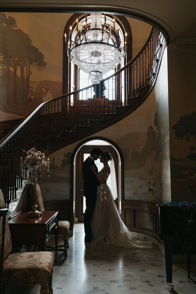 bride and groom kissing 