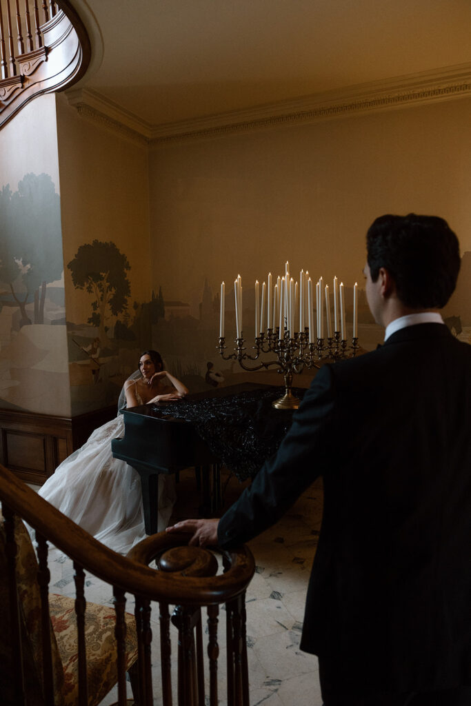 picture of the groom looking at the bride 