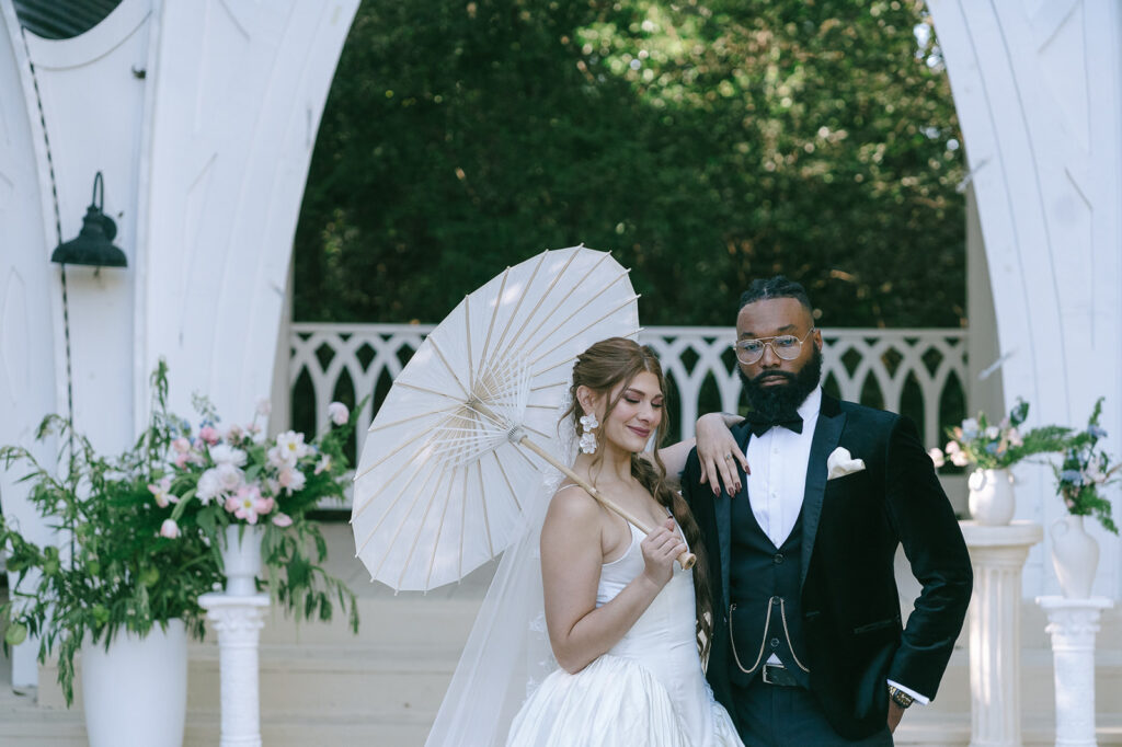 happy bride and groom at their wedding ceremony