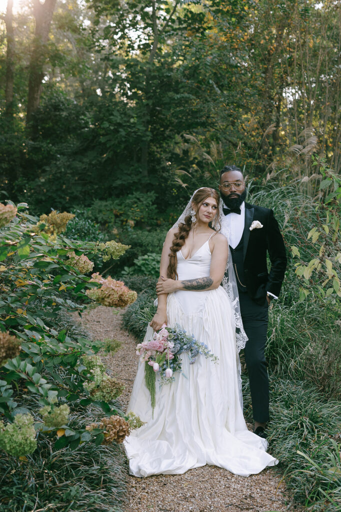 bride and groom hugging