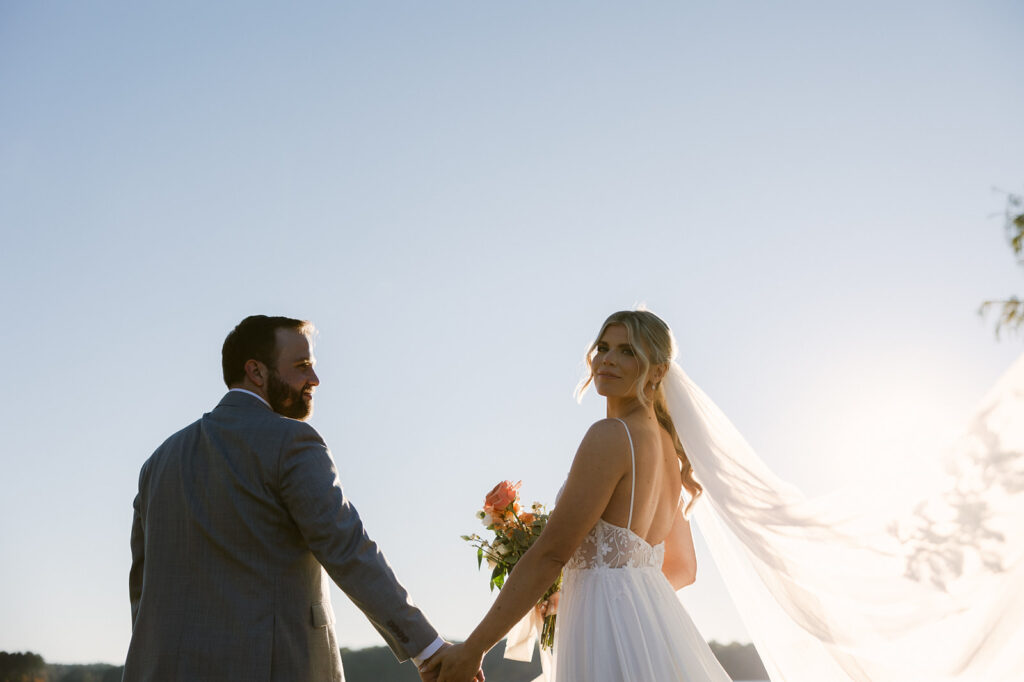 golden hour portraits at the lake house wedding