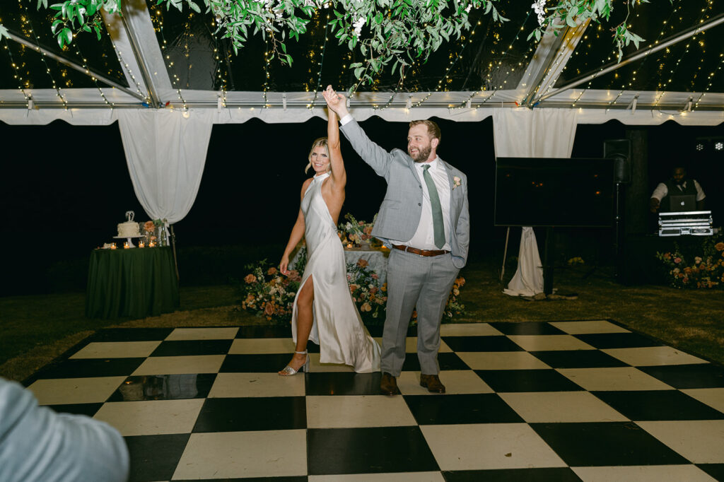 bride and groom dancing at their wedding reception