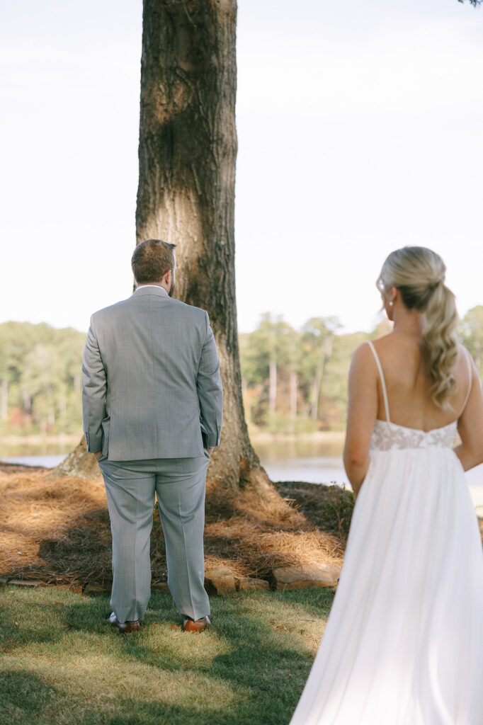 bride and groom at their first look