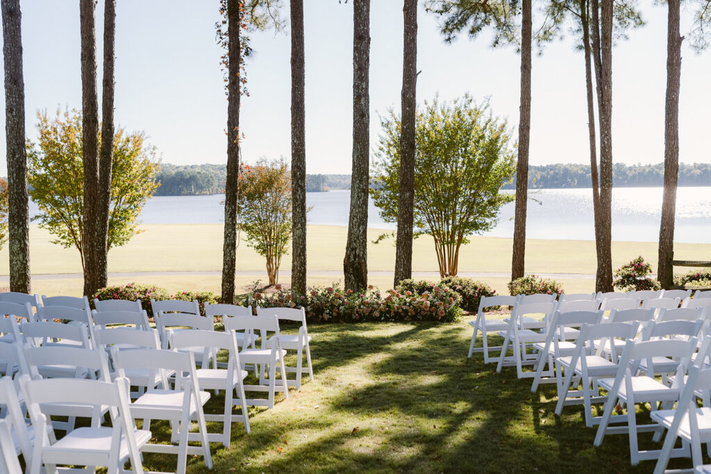 stunning lake house wedding ceremony decor 